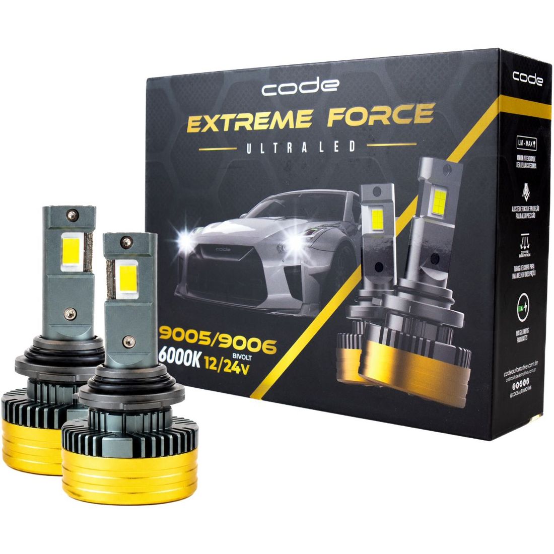 Kit 2 Lâmpadas Ultra Led Code Extreme Force 9005 9006 6000K