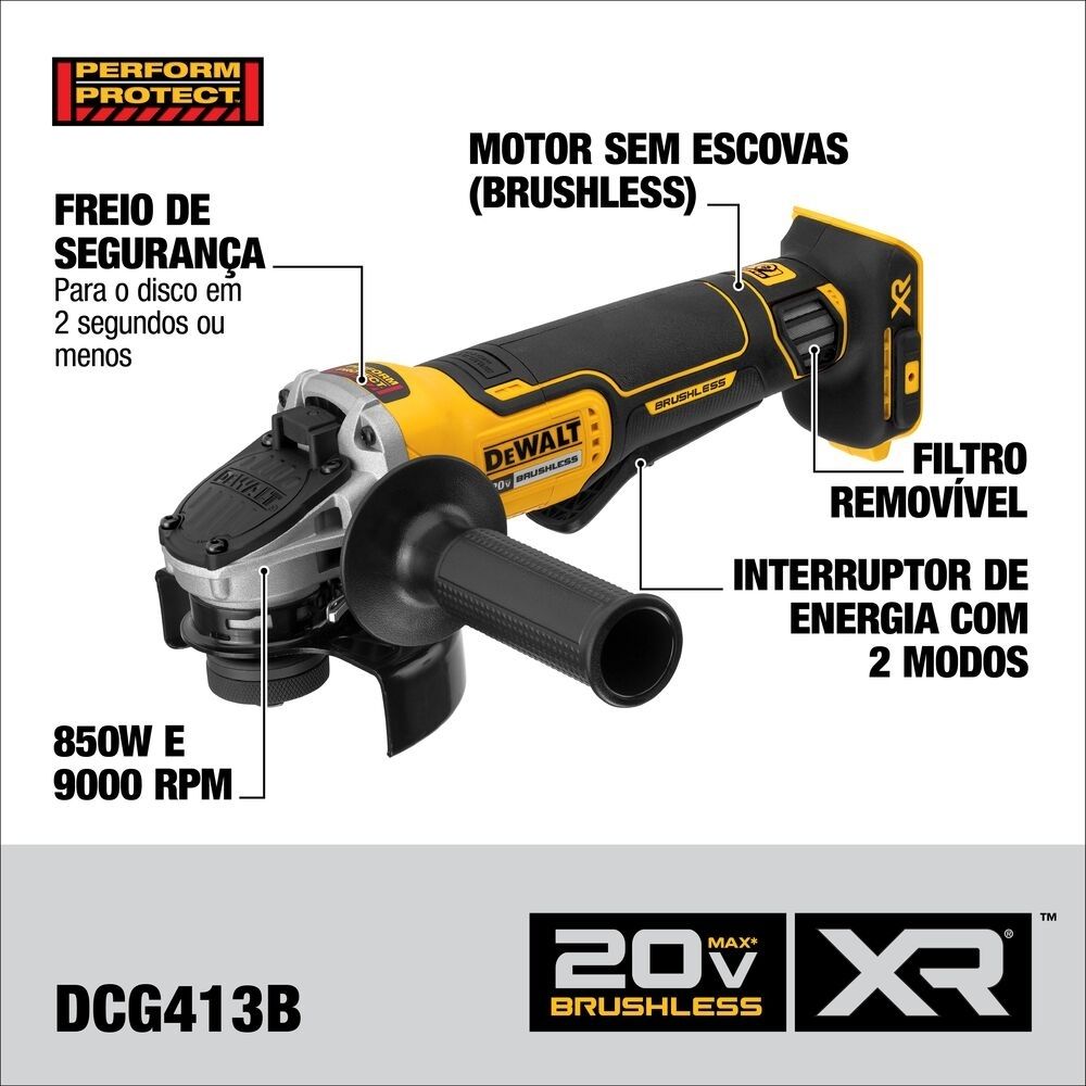 Esmerilhadeira Angular 4.1/2 20V S/Bateria DCG413B-B2 DeWalt Esmerilhadeira Angular 4.1/2 20V S/Bateria DCG413B-B2 DeWalt