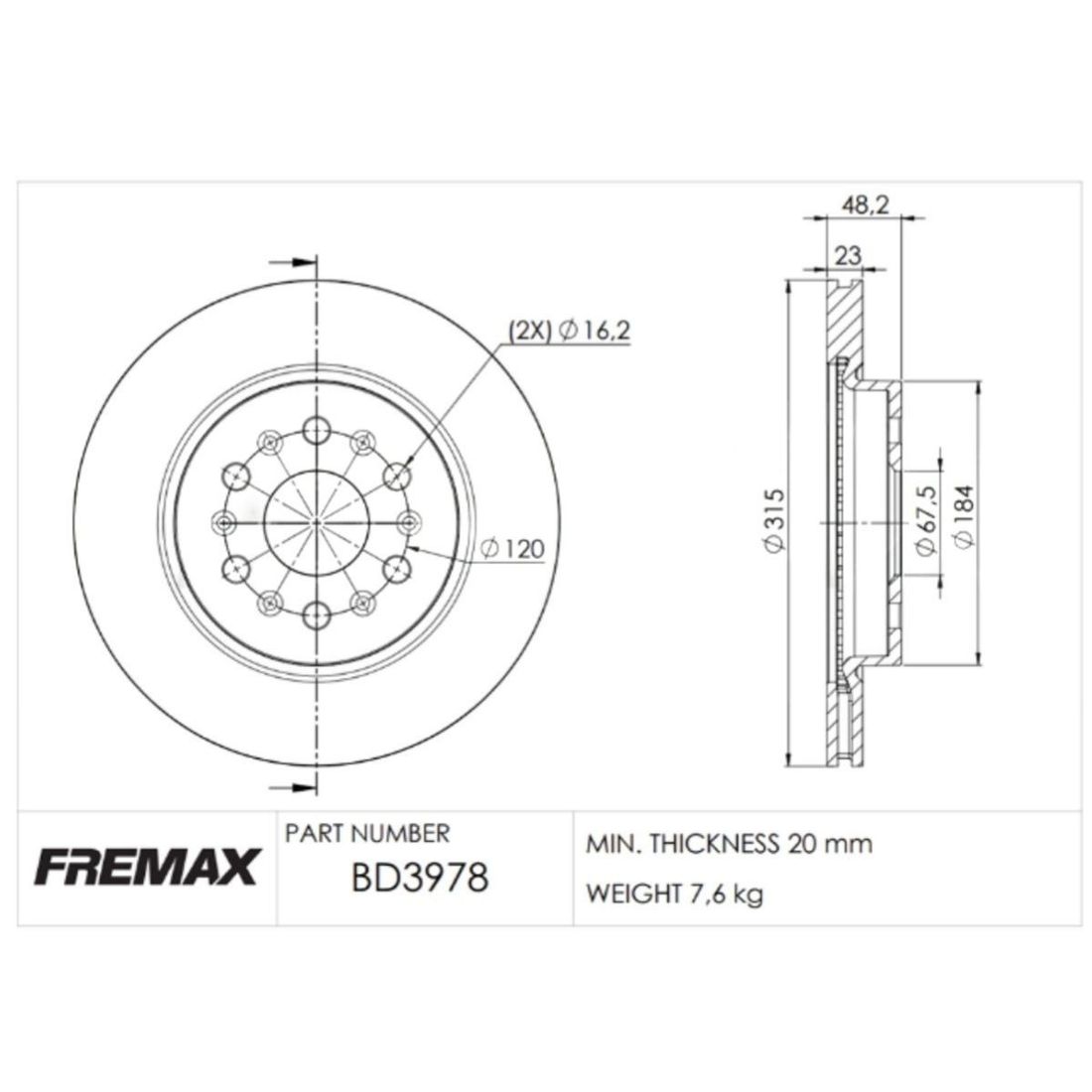 Disco Freio Traseiro Equinox 2024 Em Diante 315mm BD3978