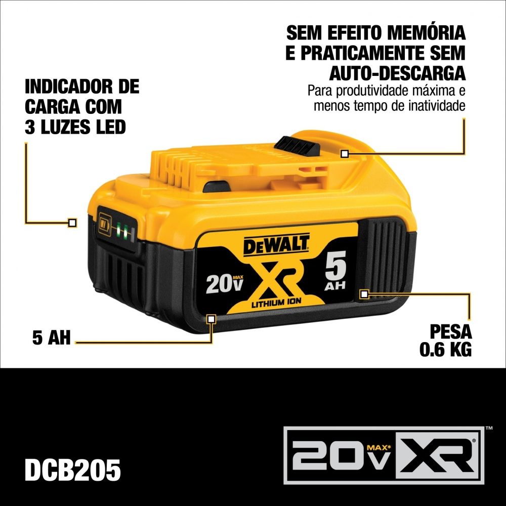 Chave Catraca DCF512B + 2 Baterias 20V 5Ah Carregador e Bolsa DeWalt