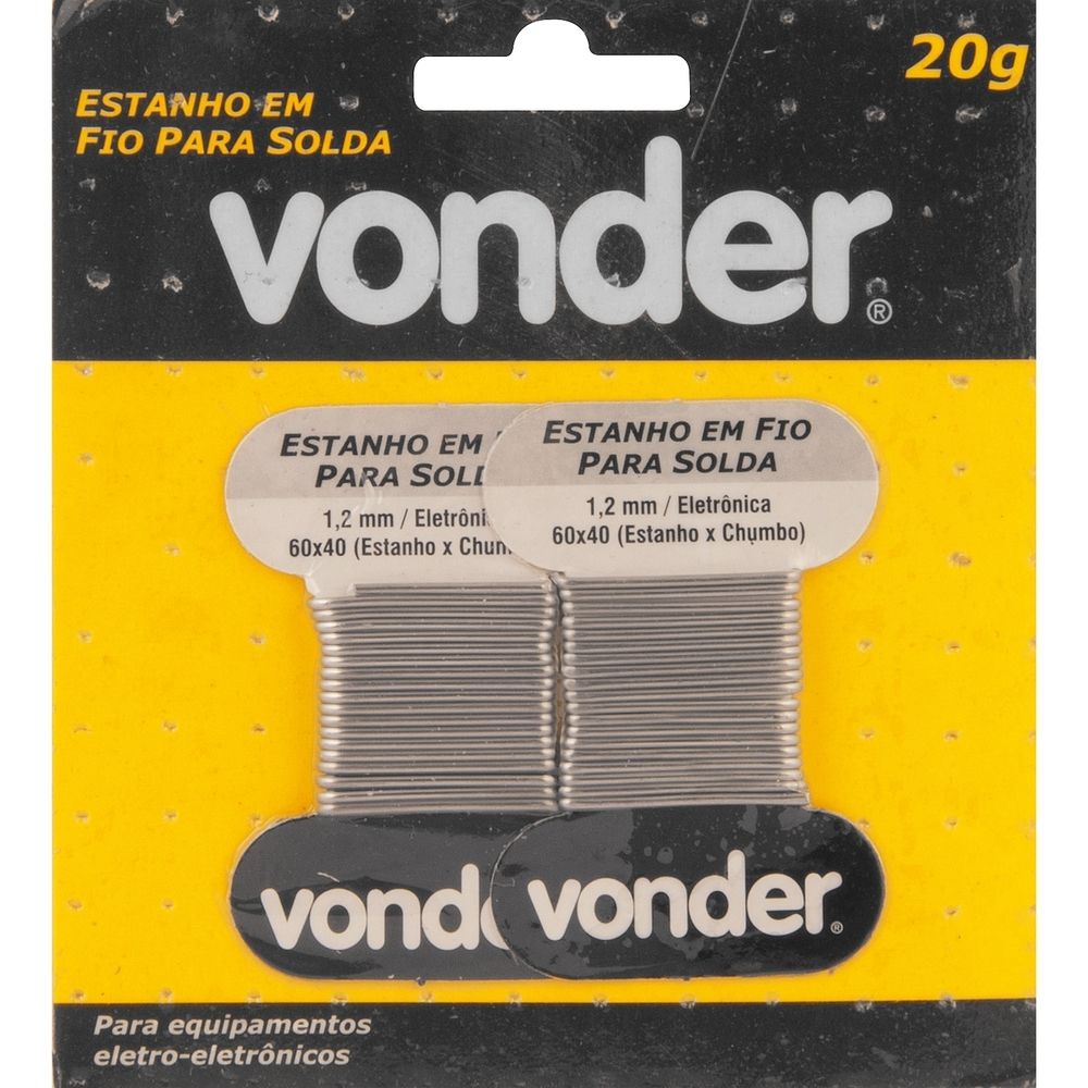 Estanho Fio 1,2mm 60x40 Cartela 2x10g Vonder 7438604020 Estanho Fio 1,2mm 60x40 Cartela 2x10g Vonder 7438604020