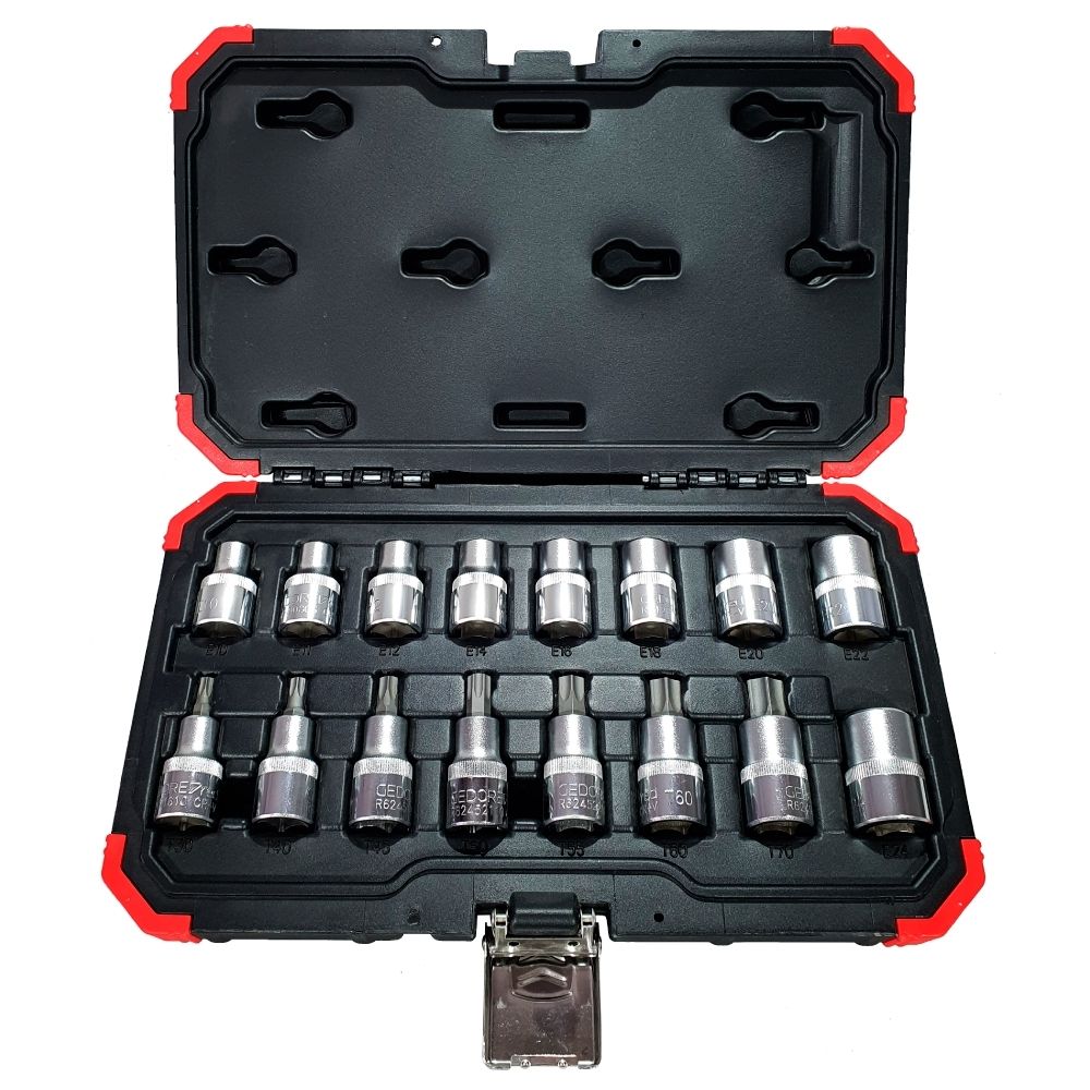 Jogo de Soquetes Gedore RED Torx E10-E24 T30-T70 1/2" 16pçs GR68003016