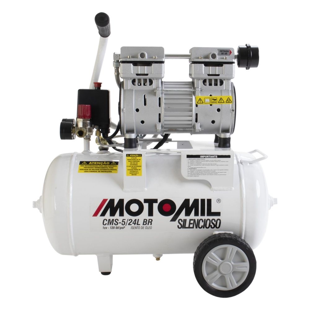 Motocompressor Silencioso Odontológico 5 Pés 24L 120PSI Motomil CMS-5,0/24L BR