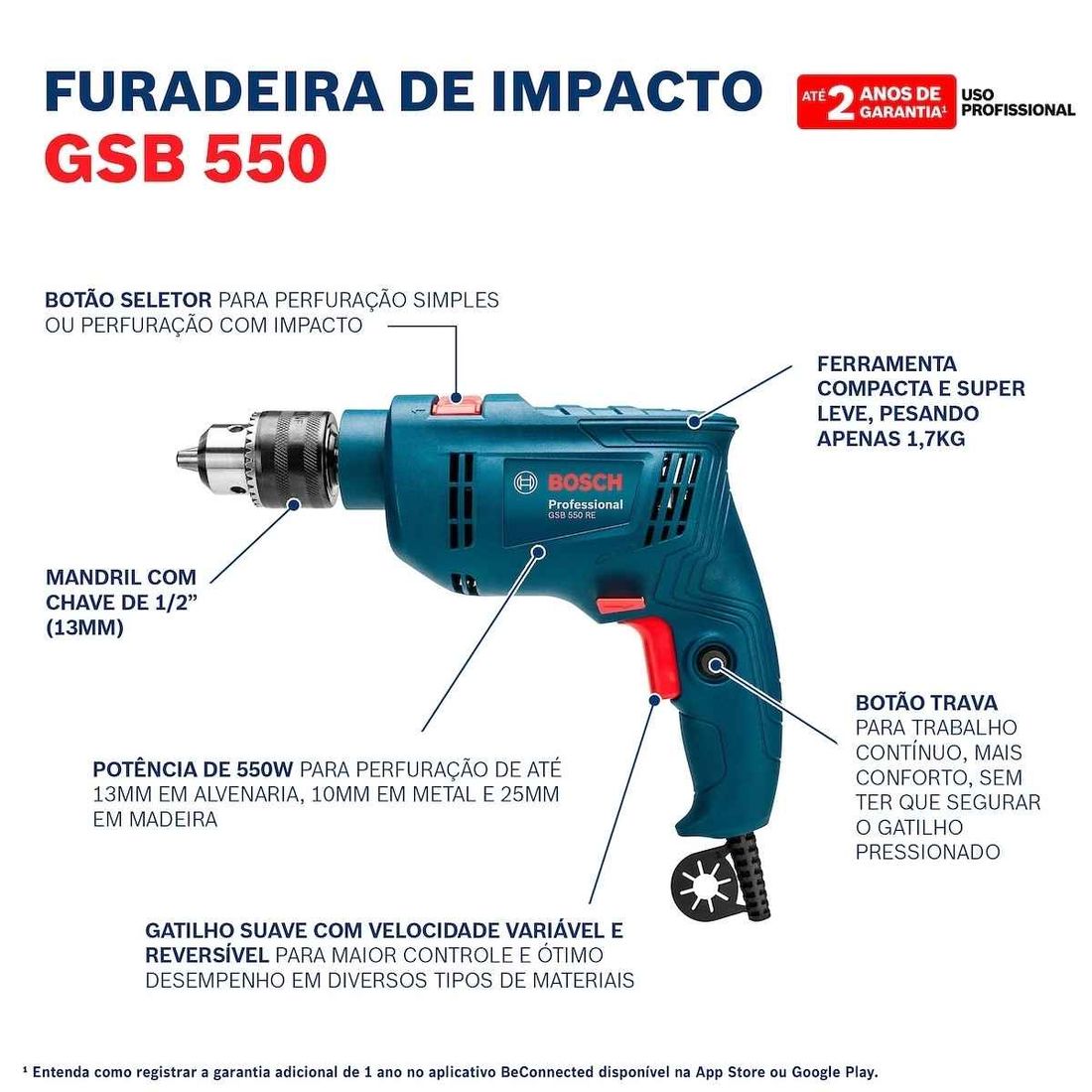 Furadeira Impacto Bosch 550W 220V (GSB 550 RE) Furadeira Impacto Bosch 550W 220V (GSB 550 RE)