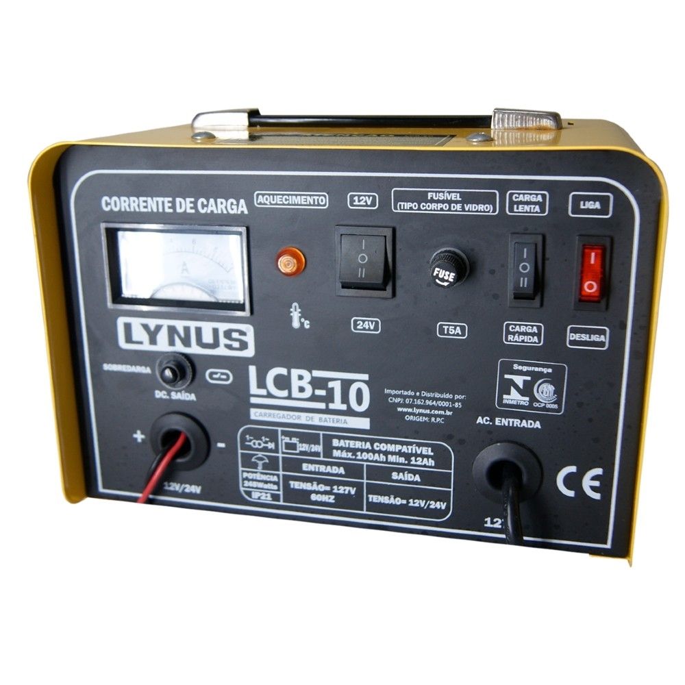 Carregador de Baterias 12V e 24V Lynus LCB-10 10 Ampéres