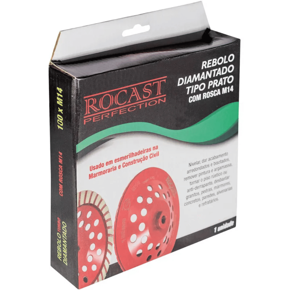 Rebolo Diamantado Tipo Prato 4" Rosca M14 Rocast Rebolo Diamantado Tipo Prato 4" Rosca M14 Rocast