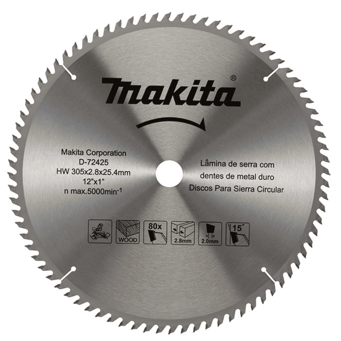 Lâmina Serra Circular 12" Furo 1" 80D D-72425 Makita Lâmina Serra Circular 12" Furo 1" 80D D-72425 Makita