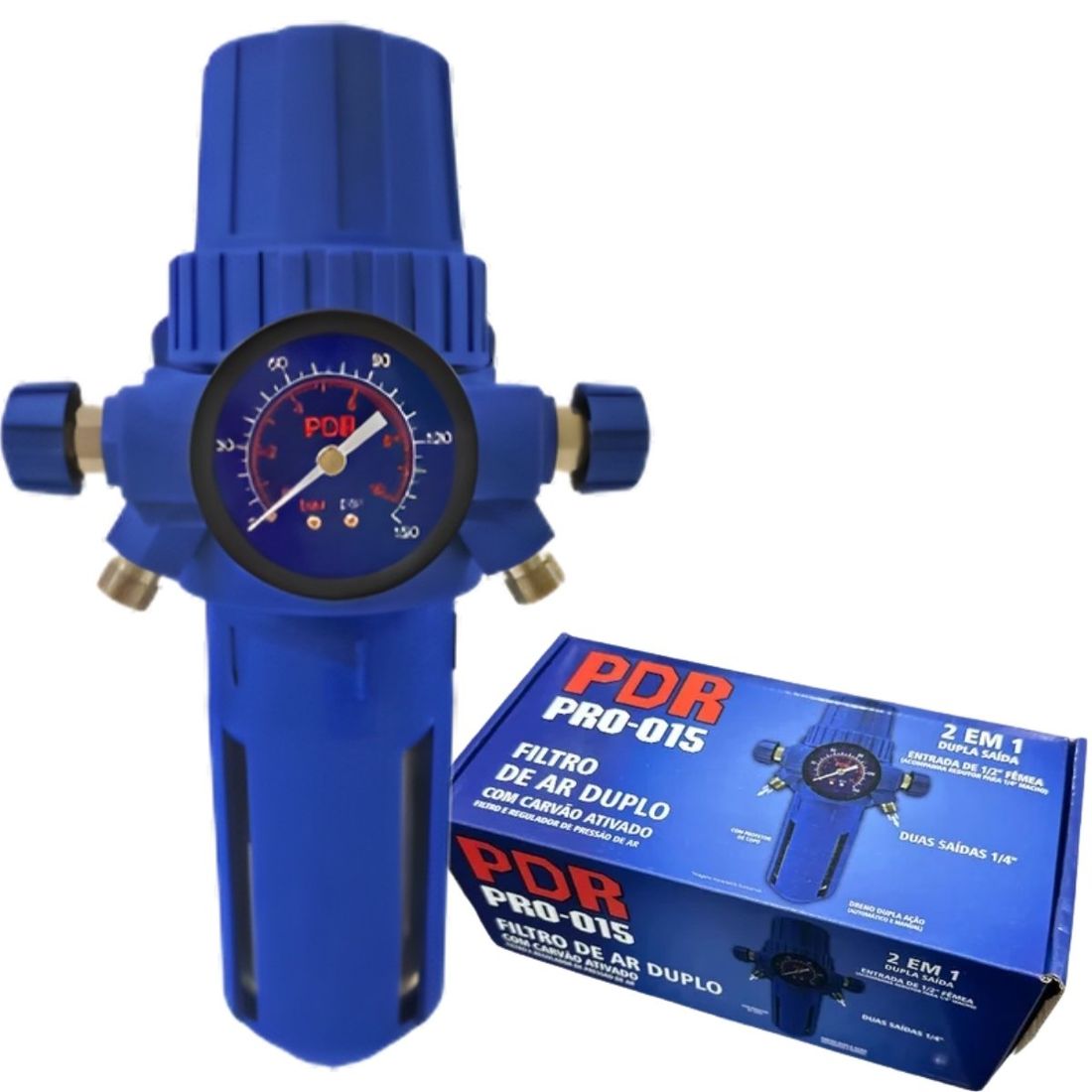 Filtro Regulador Dupla Saída De Ar 1/4 E 1/2" PDR PRO