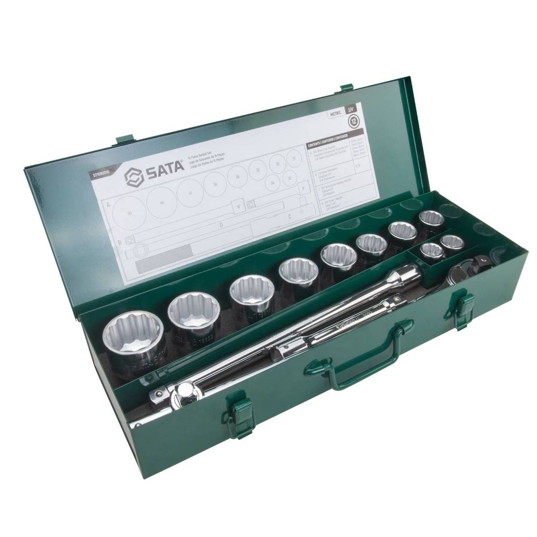 Jogo Soquetes Estriados Sata Encaixe 3/4" 22-50mm 14pçs Jogo Soquetes Estriados Sata Encaixe 3/4" 22-50mm 14pçs