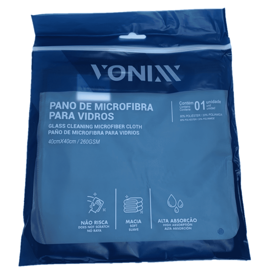 Toalha Microfibra Para Vidros Vonixx 40x40 260GSM Toalha Microfibra Para Vidros Vonixx 40x40 260GSM