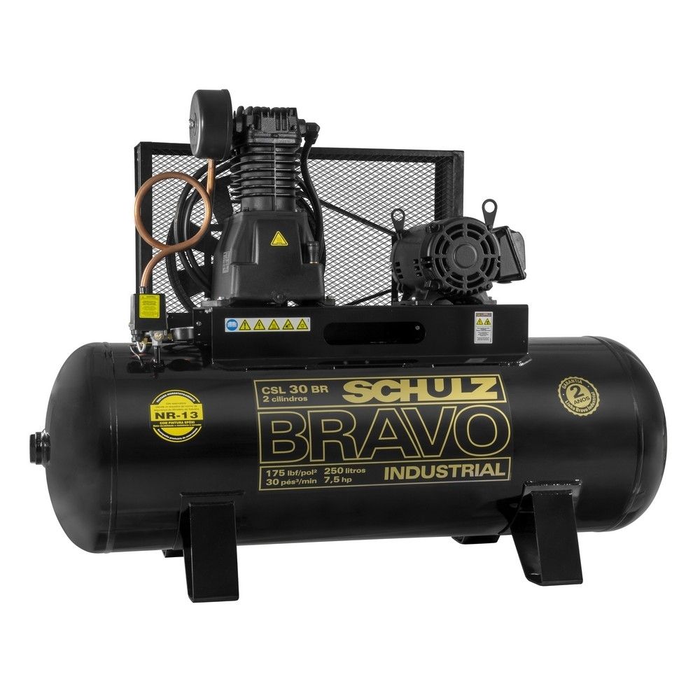 Compressor Ar Schulz Bravo 30Pés 250L 175PSI 7,5Cv Trifásico Bravo CSL30BR/250MT