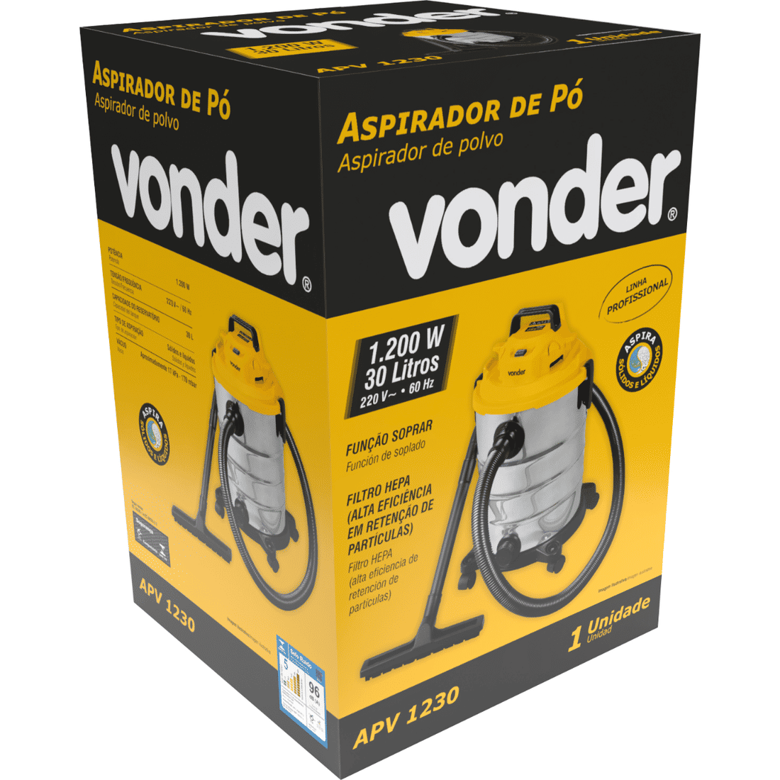 Aspirador de Pó 30L 1200W Sólidos e líquidos APV1230 Vonder