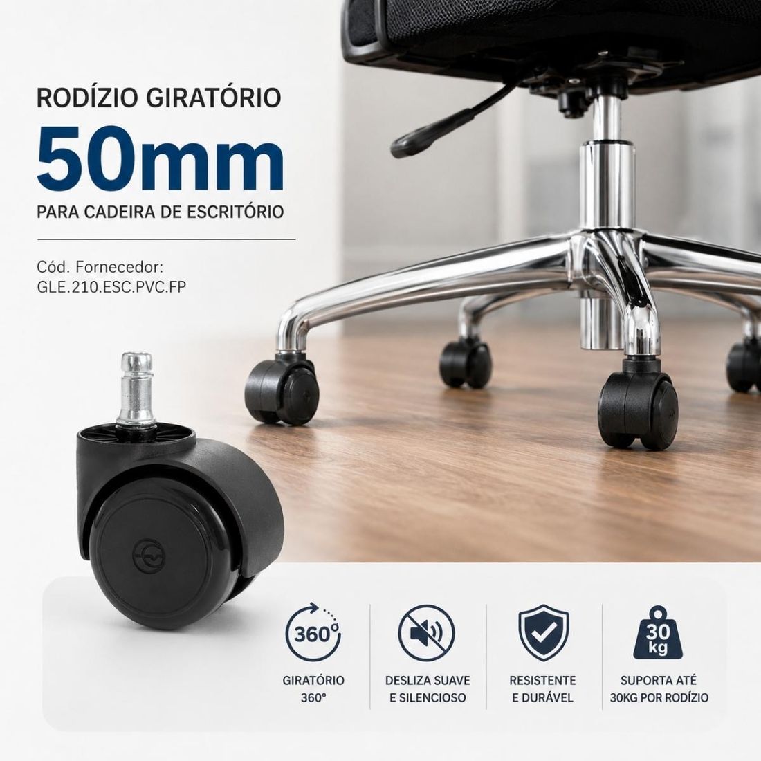 Rodízio Giratório 50mm Para Cadeira Escritório 30kg Rodízio Giratório 50mm Para Cadeira Escritório 30kg