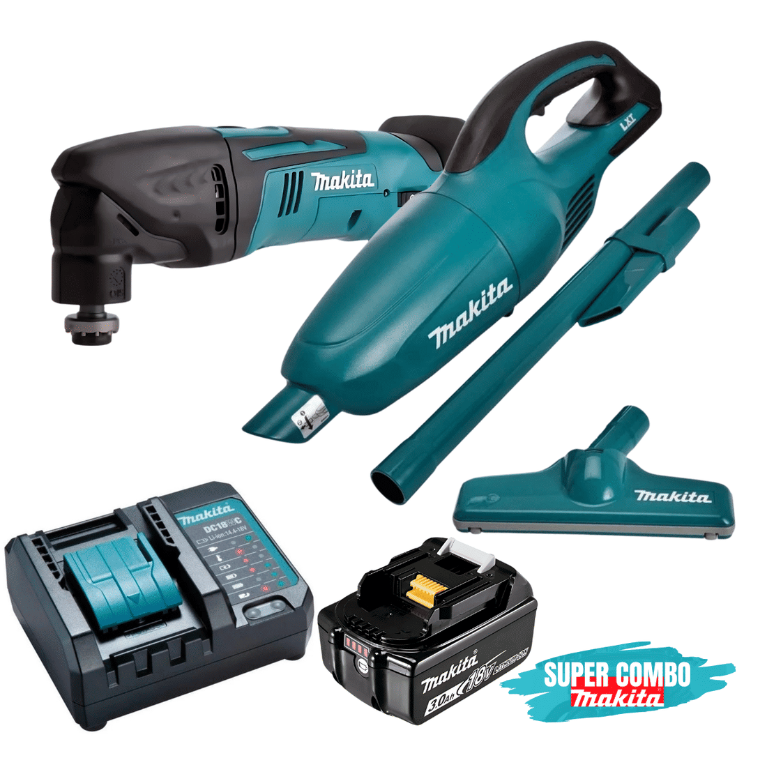 Combo Multiferramenta Makita 18V LXT + Aspirador de Pó Portátil + 1 Bateria 3Ah e Carregador 127V/220V