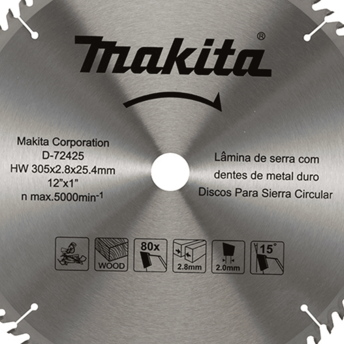Lâmina Serra Circular 12" Furo 1" 80D D-72425 Makita Lâmina Serra Circular 12" Furo 1" 80D D-72425 Makita