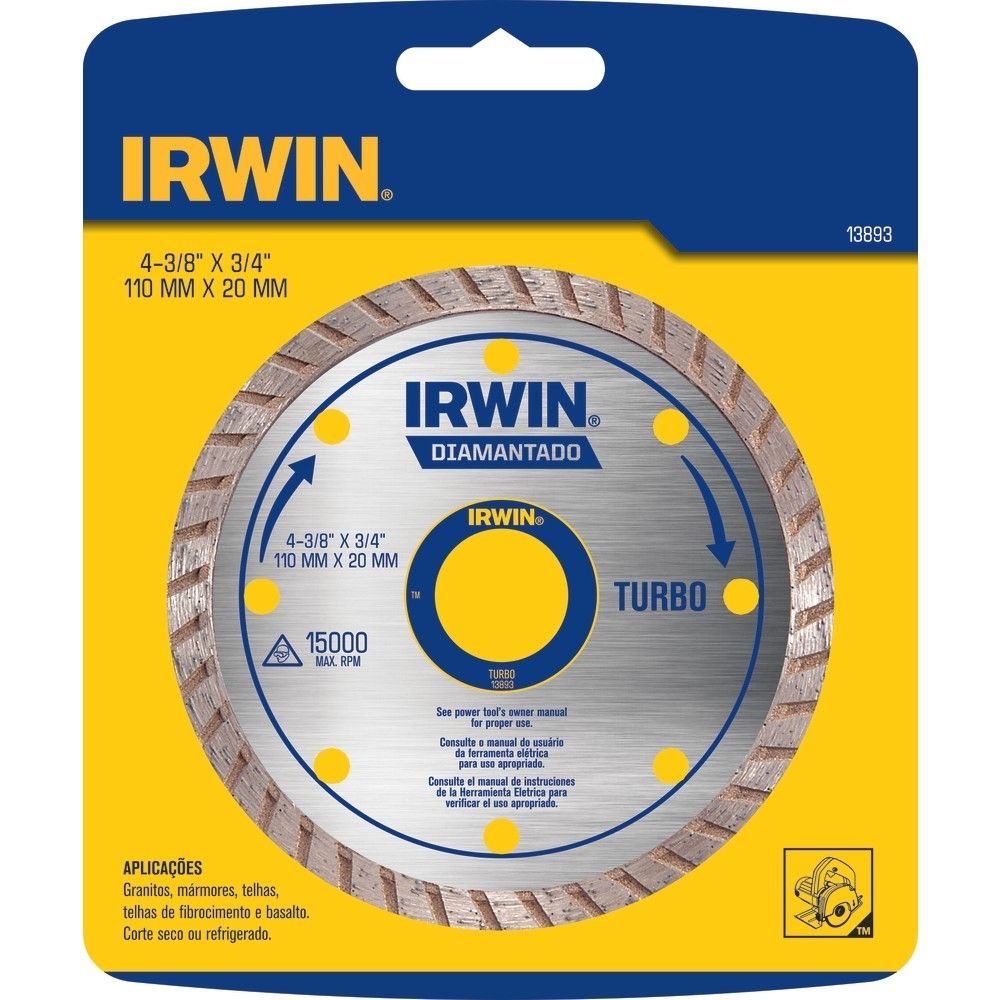 Disco Corte Diamantado 4.3/8 Pol Turbo 110 X 20mm Irwin13893