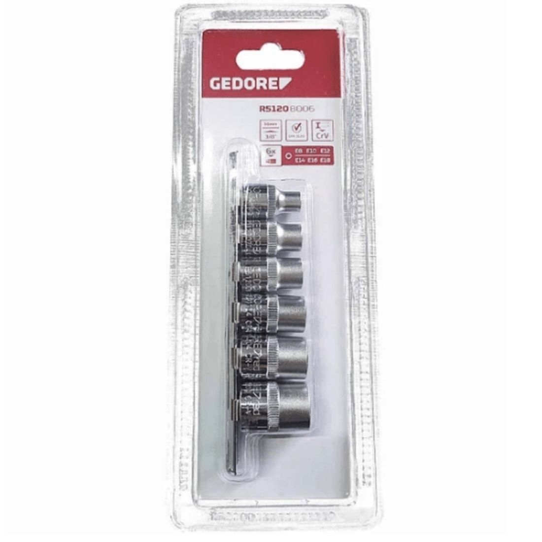Jogo de Soquetes Gedore RED Perfil Torx E8-E18 Encaixe 3/8" 6 peças GR51208006