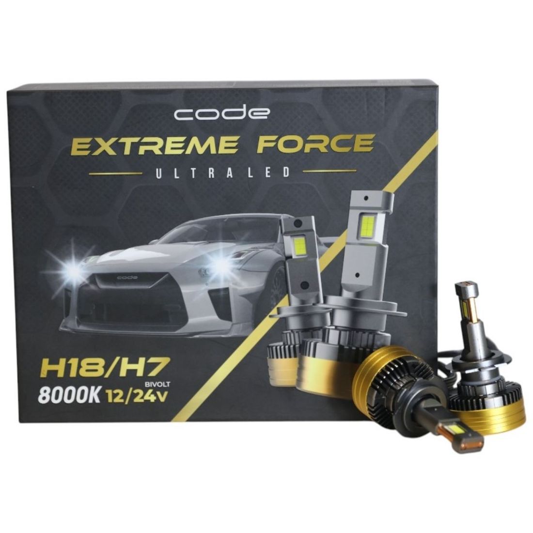 Kit 2 Lâmpadas Ultra Led Code Extreme Force H18 H7 8000K