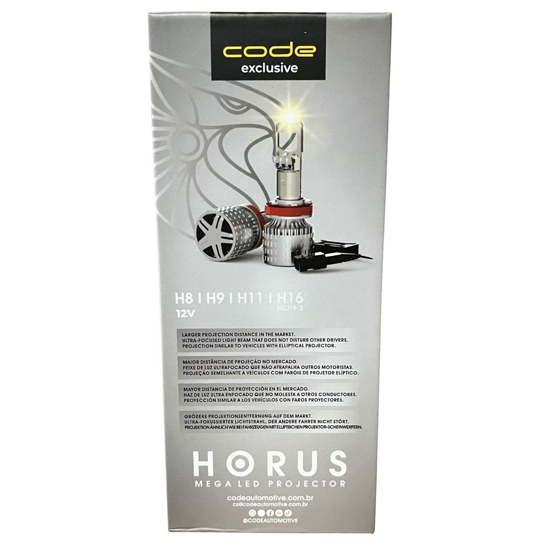 Kit Lâmpadas Mega Led Code Horus H8 H9 H11 H16 12V 4300K