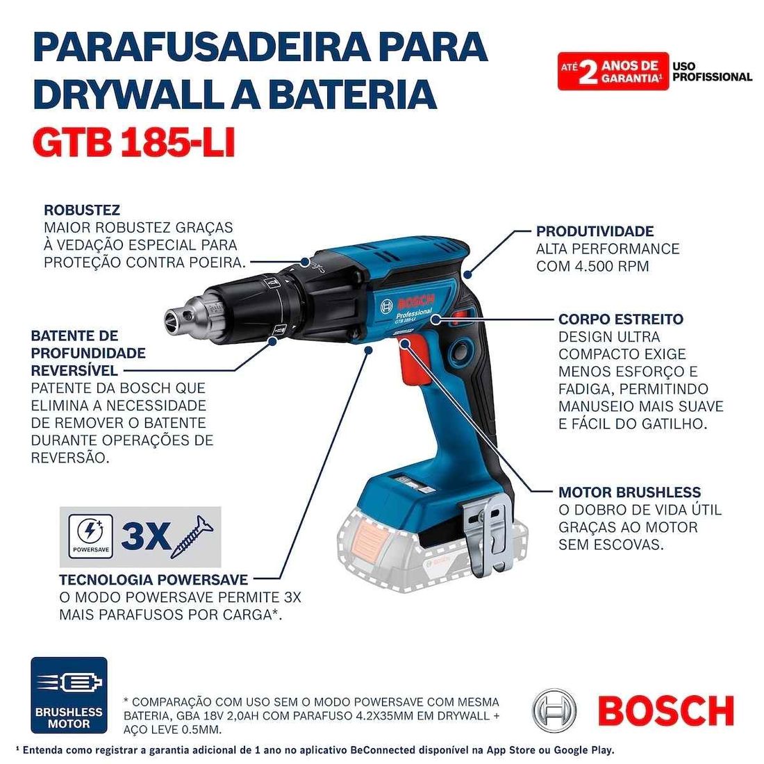 Parafusadeira Drywall Bosch 18V Sem Bateria GTB 185-LI SB Parafusadeira Drywall Bosch 18V Sem Bateria GTB 185-LI SB