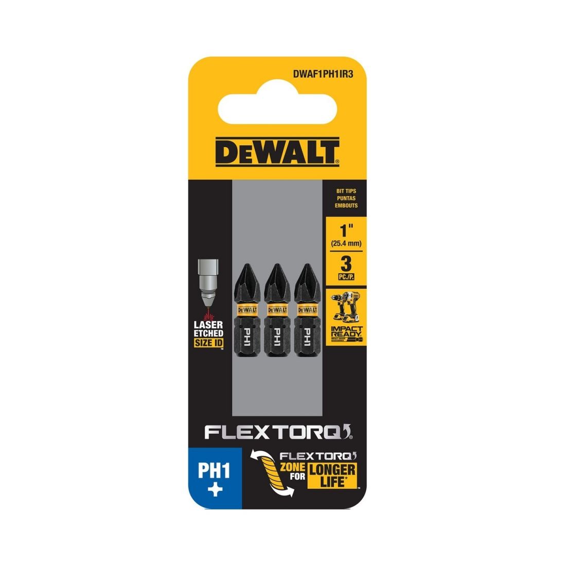 Ponteira Bits Phillips Flextorq PH1x25mm Cartela 3pçs