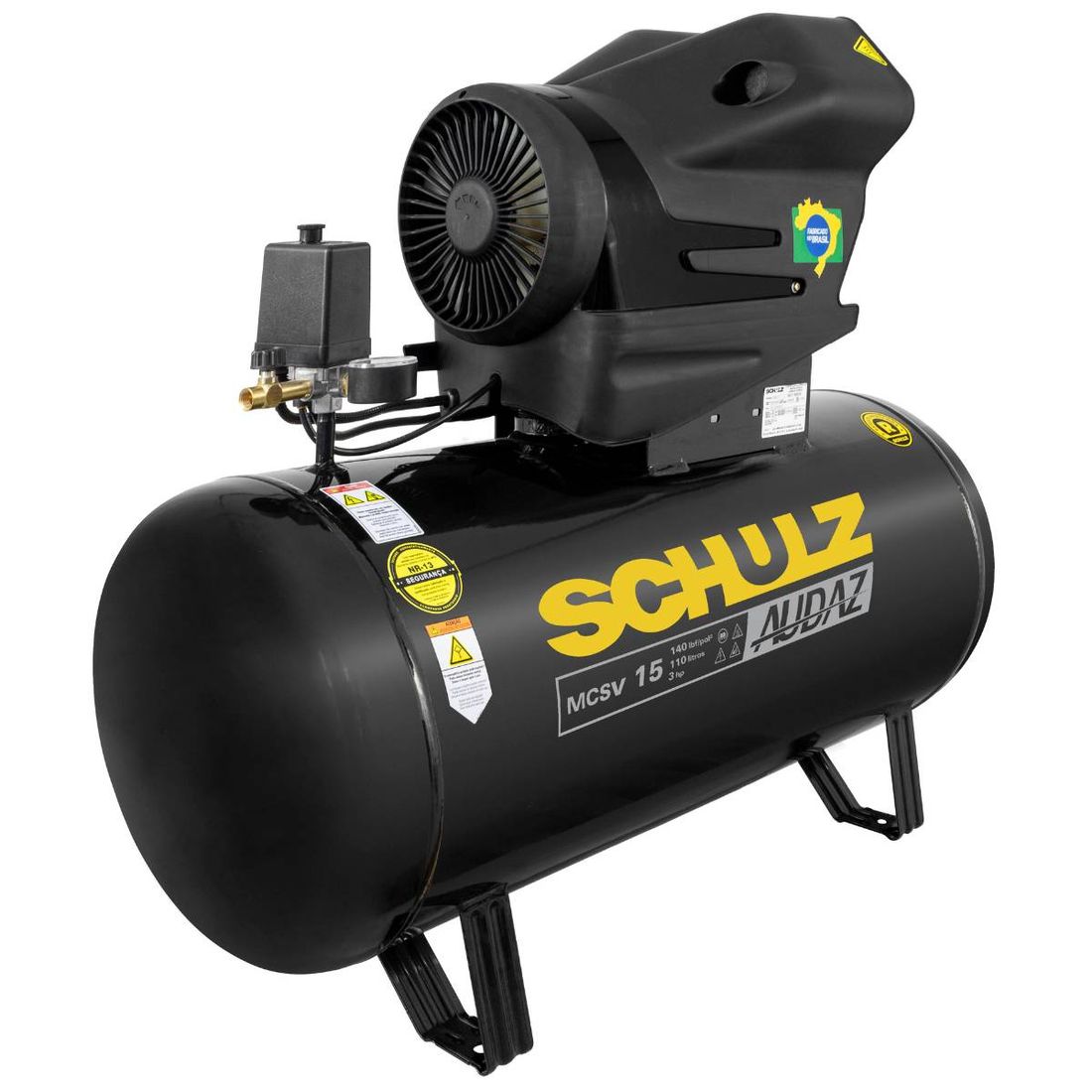 Compressor Ar Schulz Audaz 15pés 110L 140PSI 3Cv 220v Monofásico Compressor Ar Schulz Audaz 15pés 110L 140PSI 3Cv 220v Monofásico