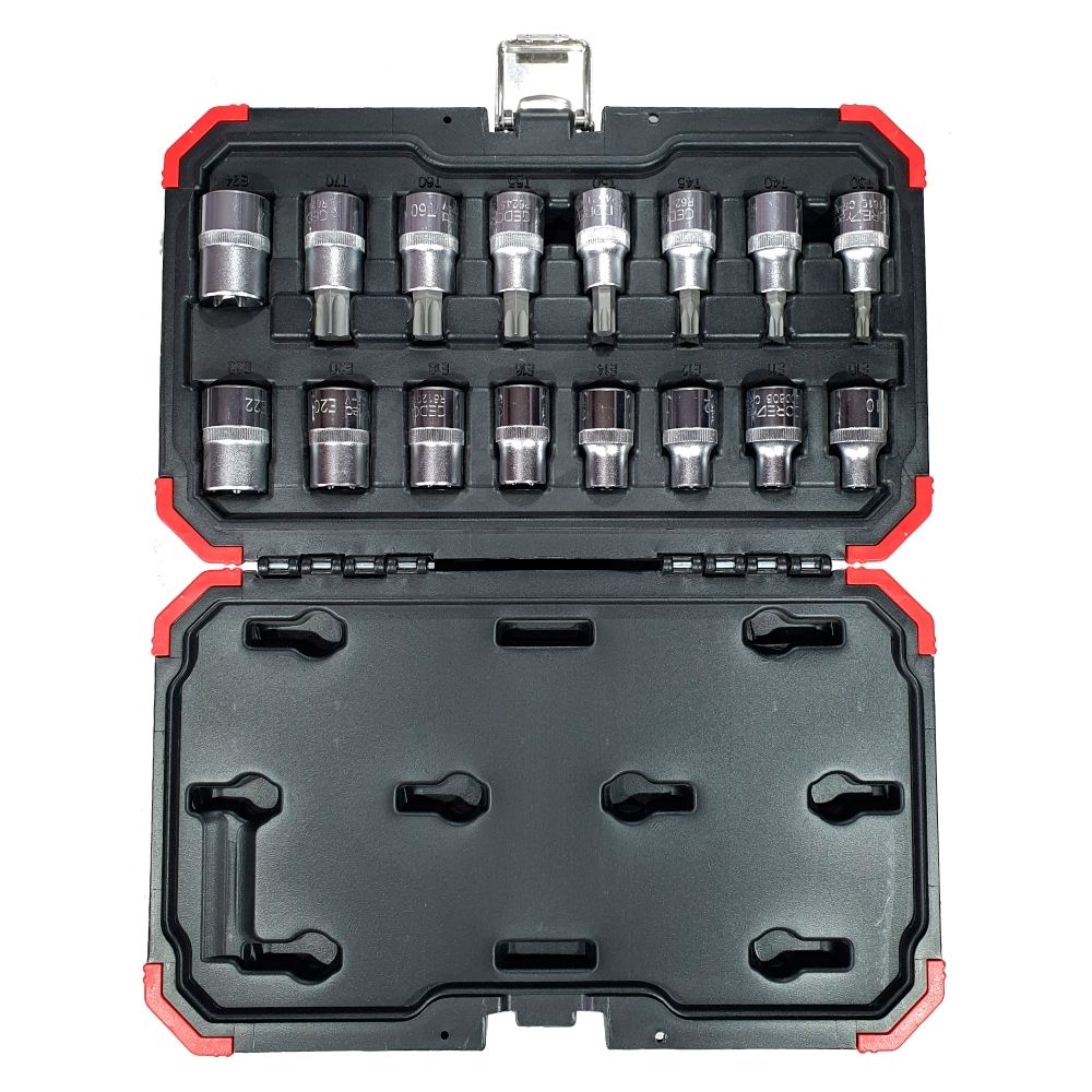 Jogo de Soquetes Gedore RED Torx E10-E24 T30-T70 1/2" 16pçs GR68003016