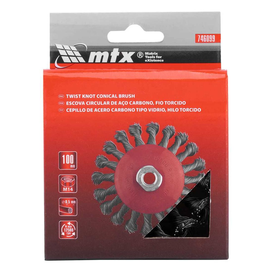 Escova Aço Trançada MTX Tipo Conica 100mm Rosca M14 Escova Aço Trançada MTX Tipo Conica 100mm Rosca M14