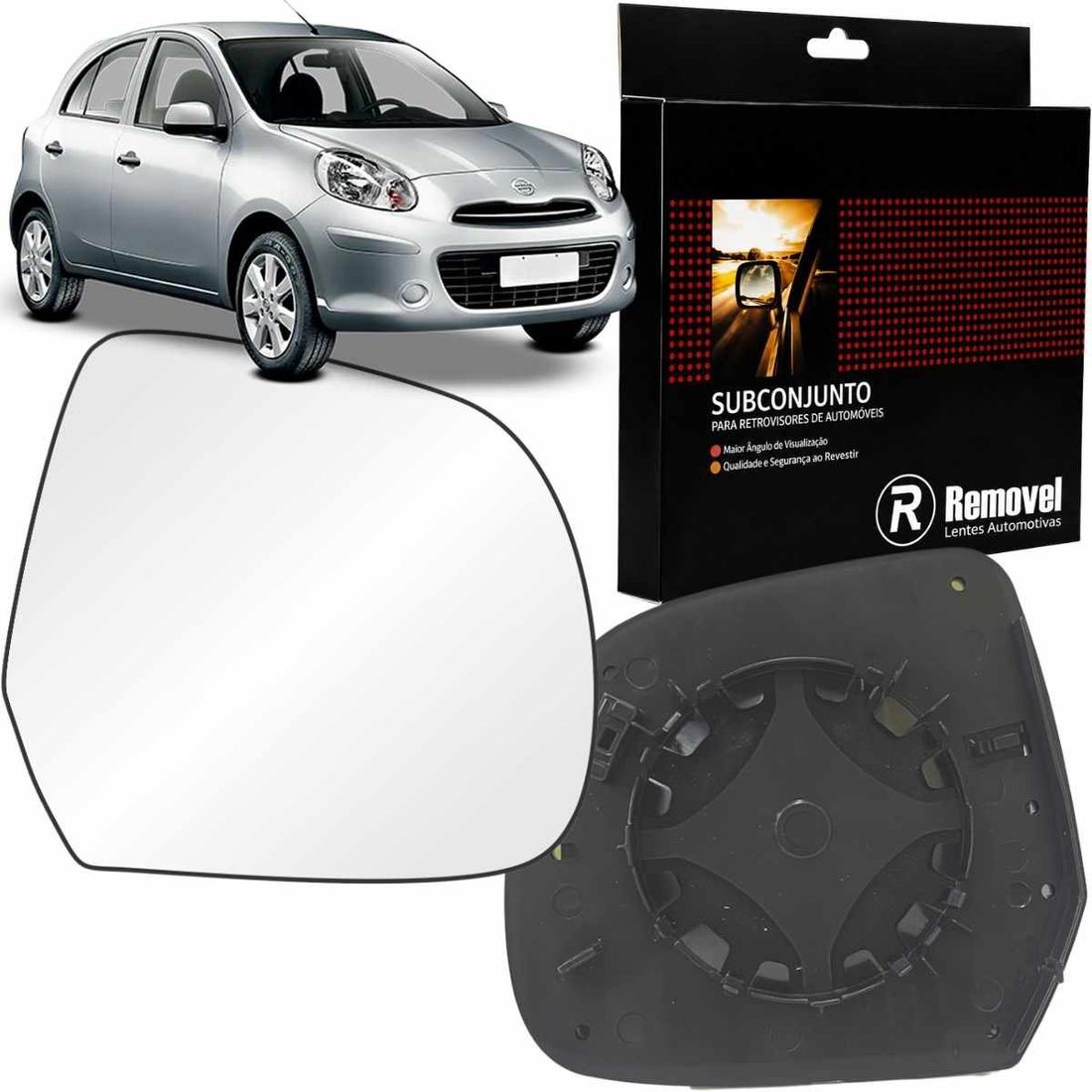 Lente Retrovisor Direito Nissan March 2011 a 2021 Versa 2012 a 2014