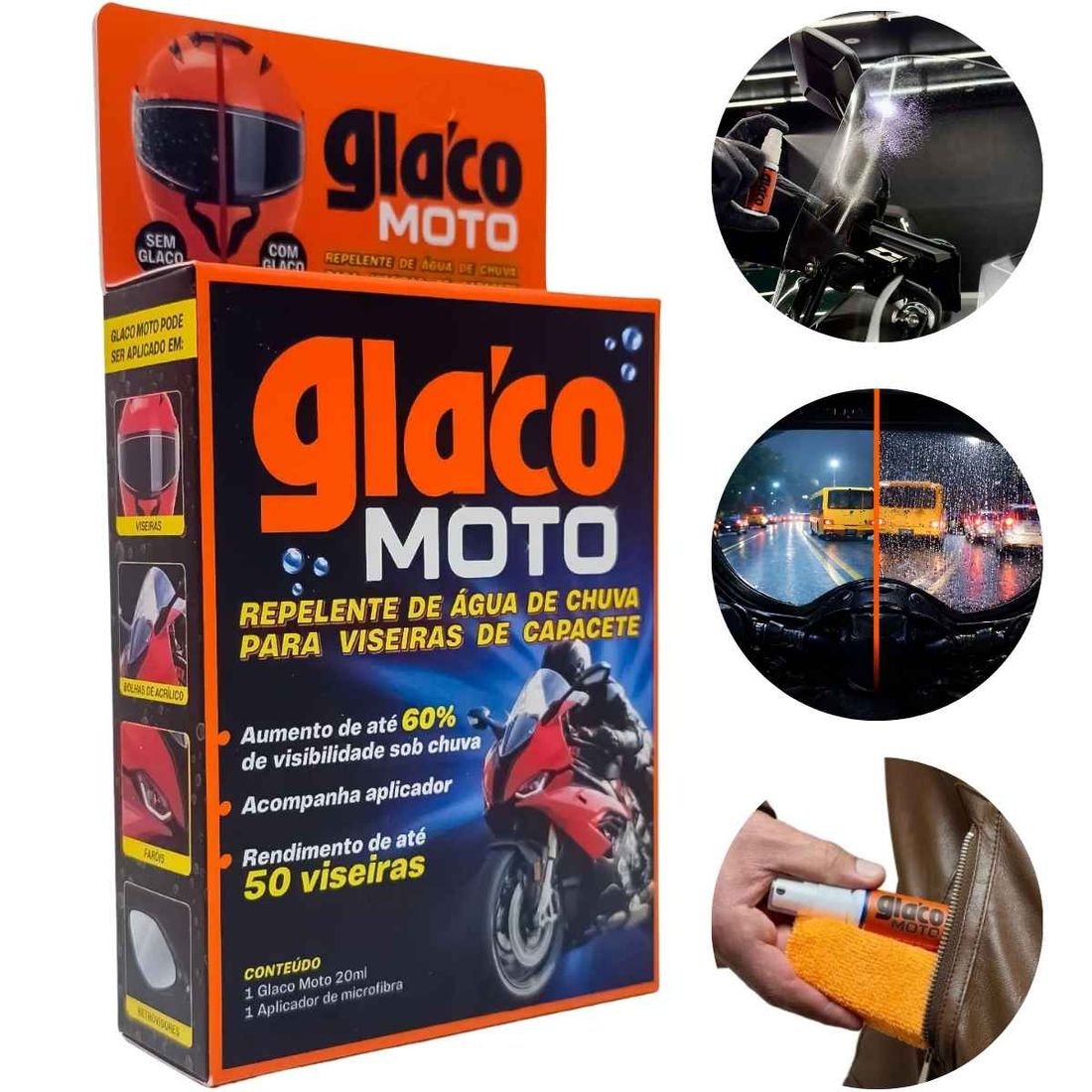 Repelente De Água Para Viseira Glaco Moto Com Aplicador 20ml Repelente De Água Para Viseira Glaco Moto Com Aplicador 20ml