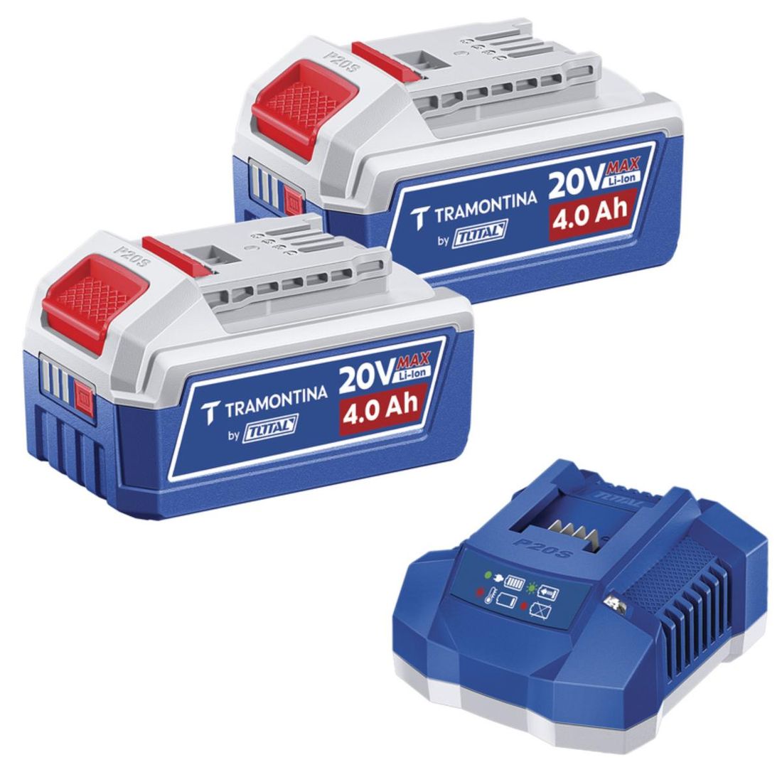 Kit 2 Baterias Tramontina by Total 20V 4Ah + Carregador 4Ah Kit 2 Baterias Tramontina by Total 20V 4Ah + Carregador 4Ah
