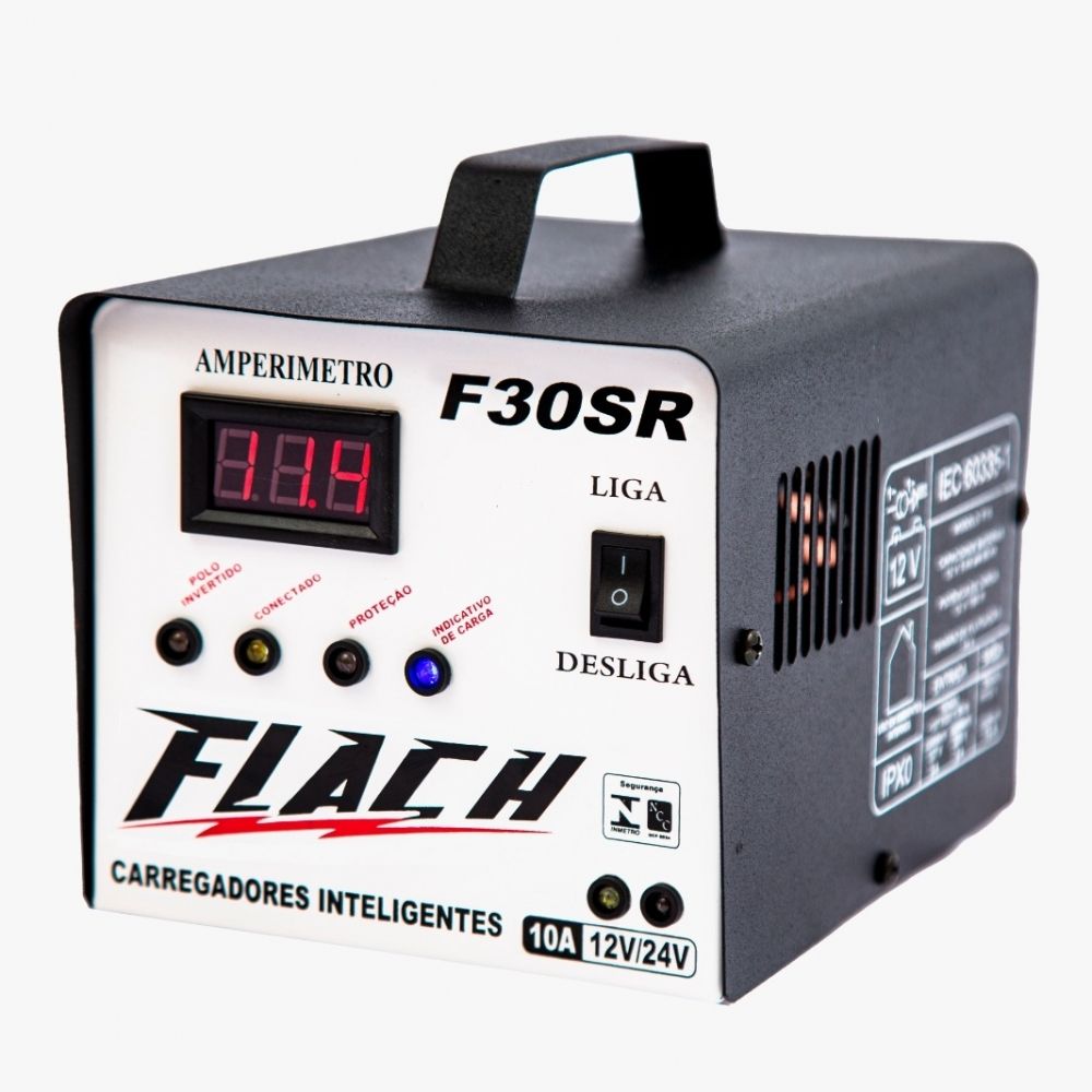 Carregador Inteligente de Baterias 12/24v 10Ah C/Display Flach F30SR