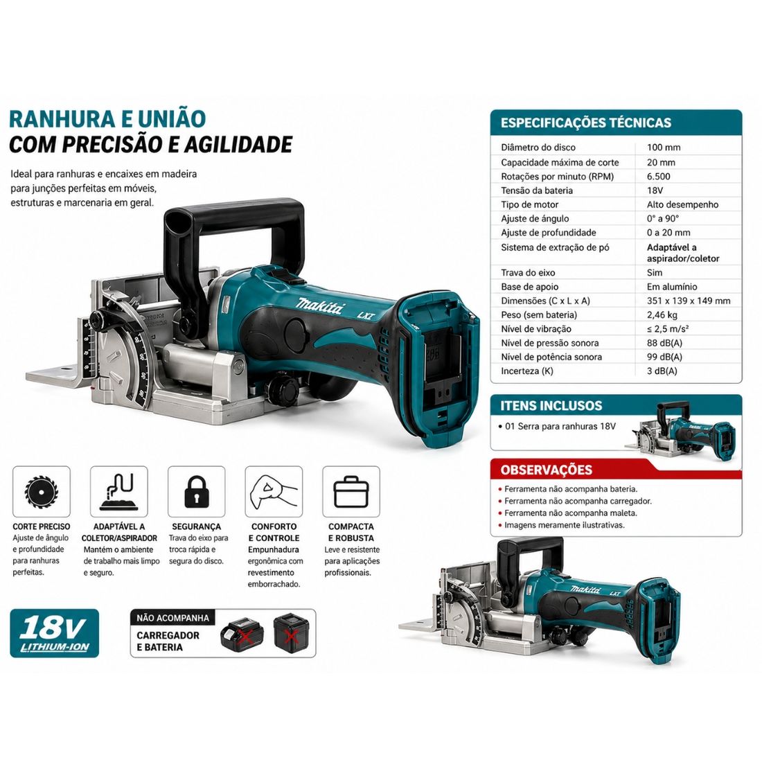Fresador de Junção Makita 18v Sem Bateria