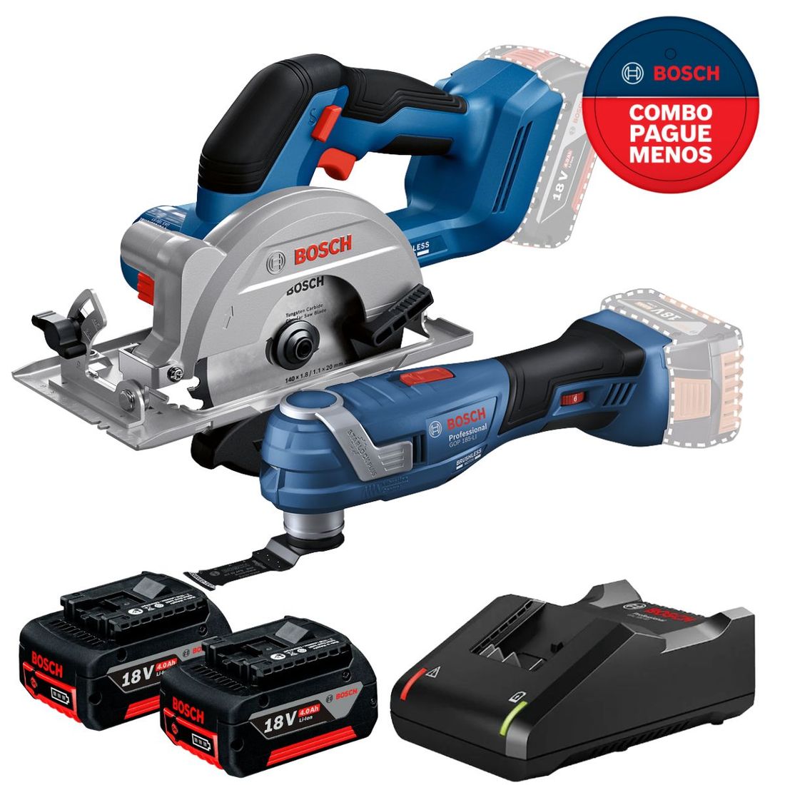 Combo Multicortadora + Serra Circular Bosch Com 2 Baterias 18v 4ah e Carregador