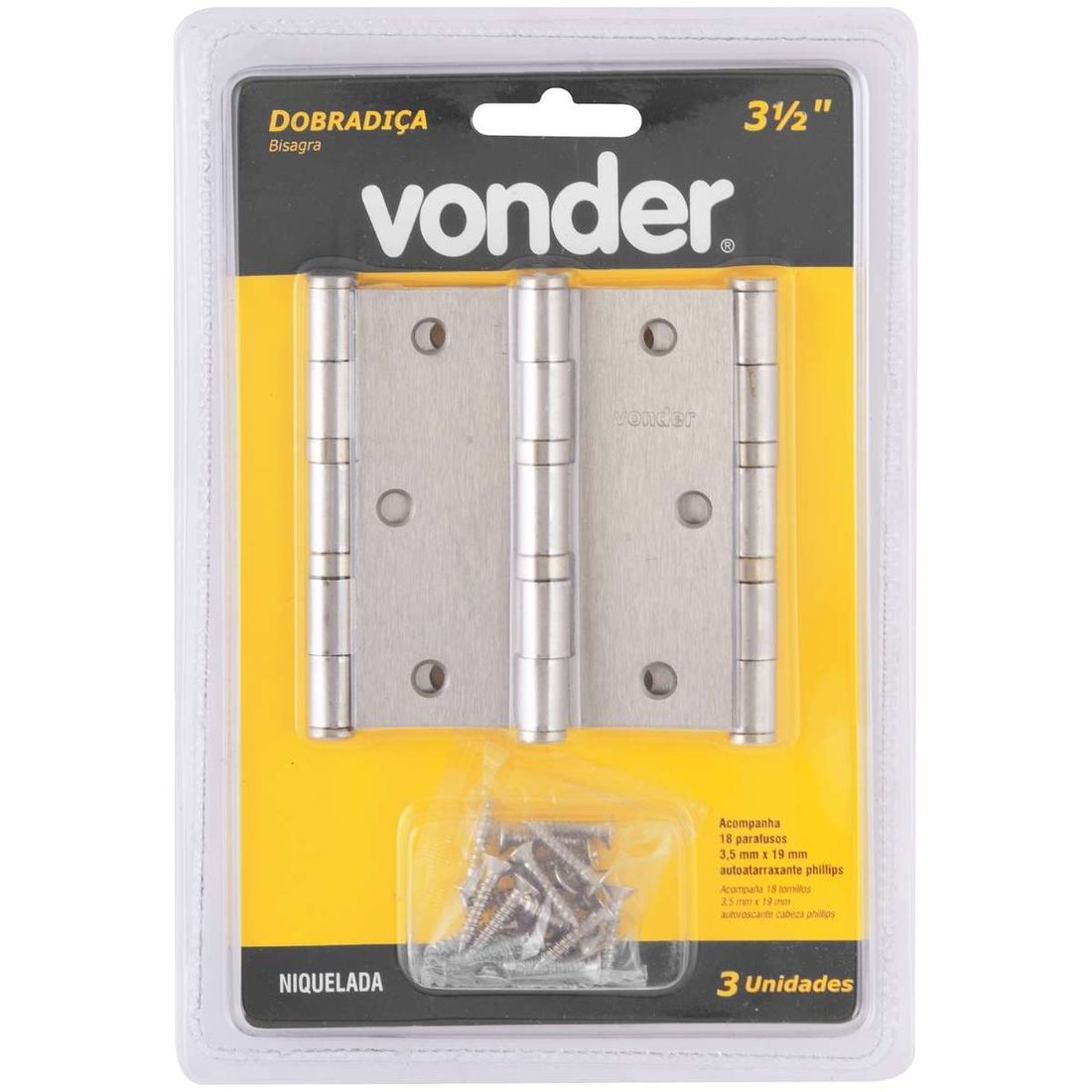 Dobradiça Para Porta 3.1/2" Niquelada - Vonder