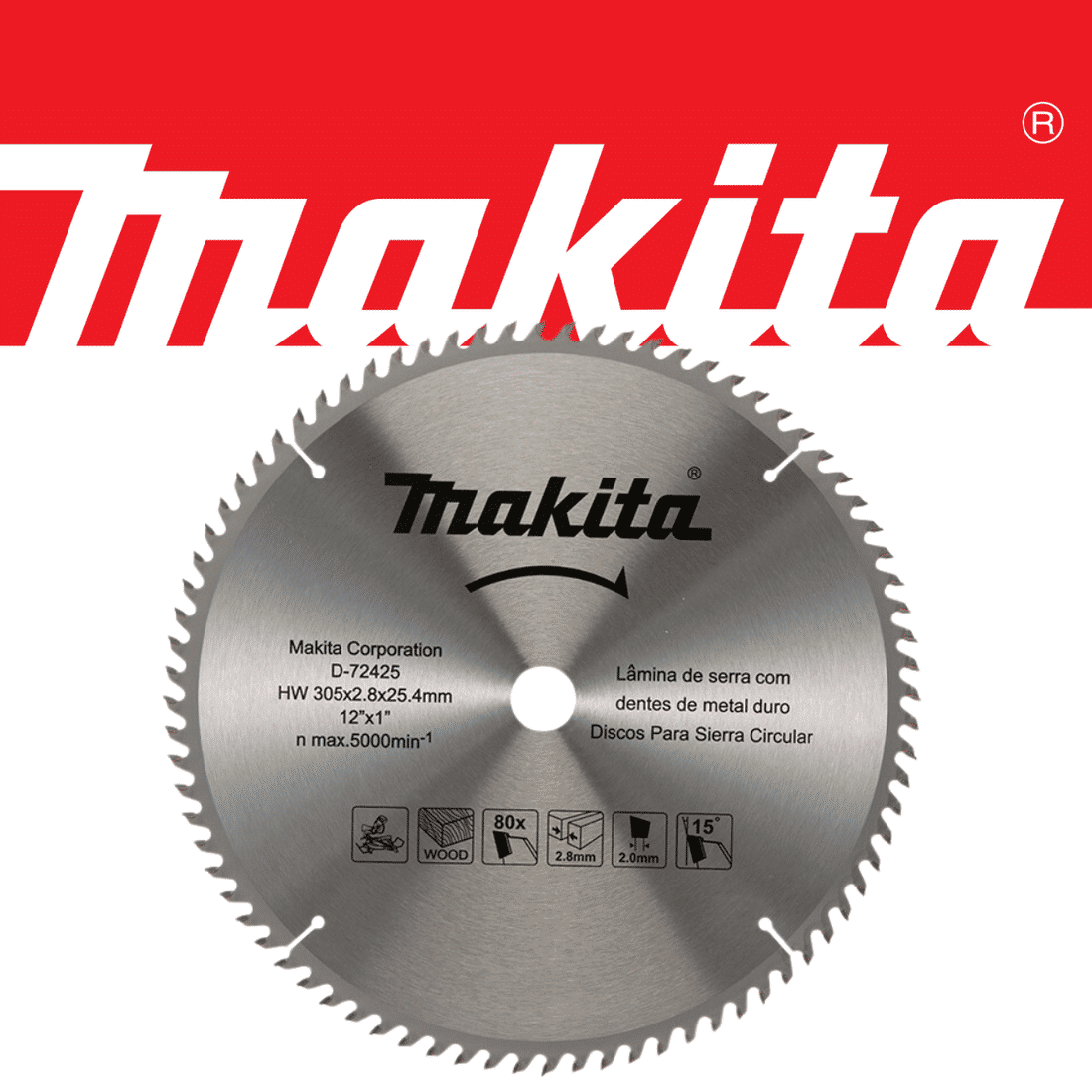 Lâmina Serra Circular 12" Furo 1" 80D D-72425 Makita Lâmina Serra Circular 12" Furo 1" 80D D-72425 Makita