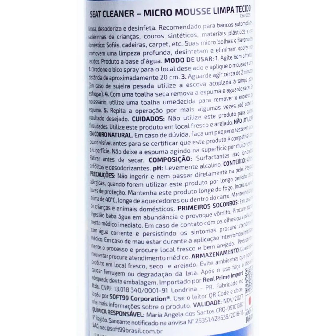 Mousse Limpa Tecido Desodoriza Soft99 420ml Estofado Carpete
