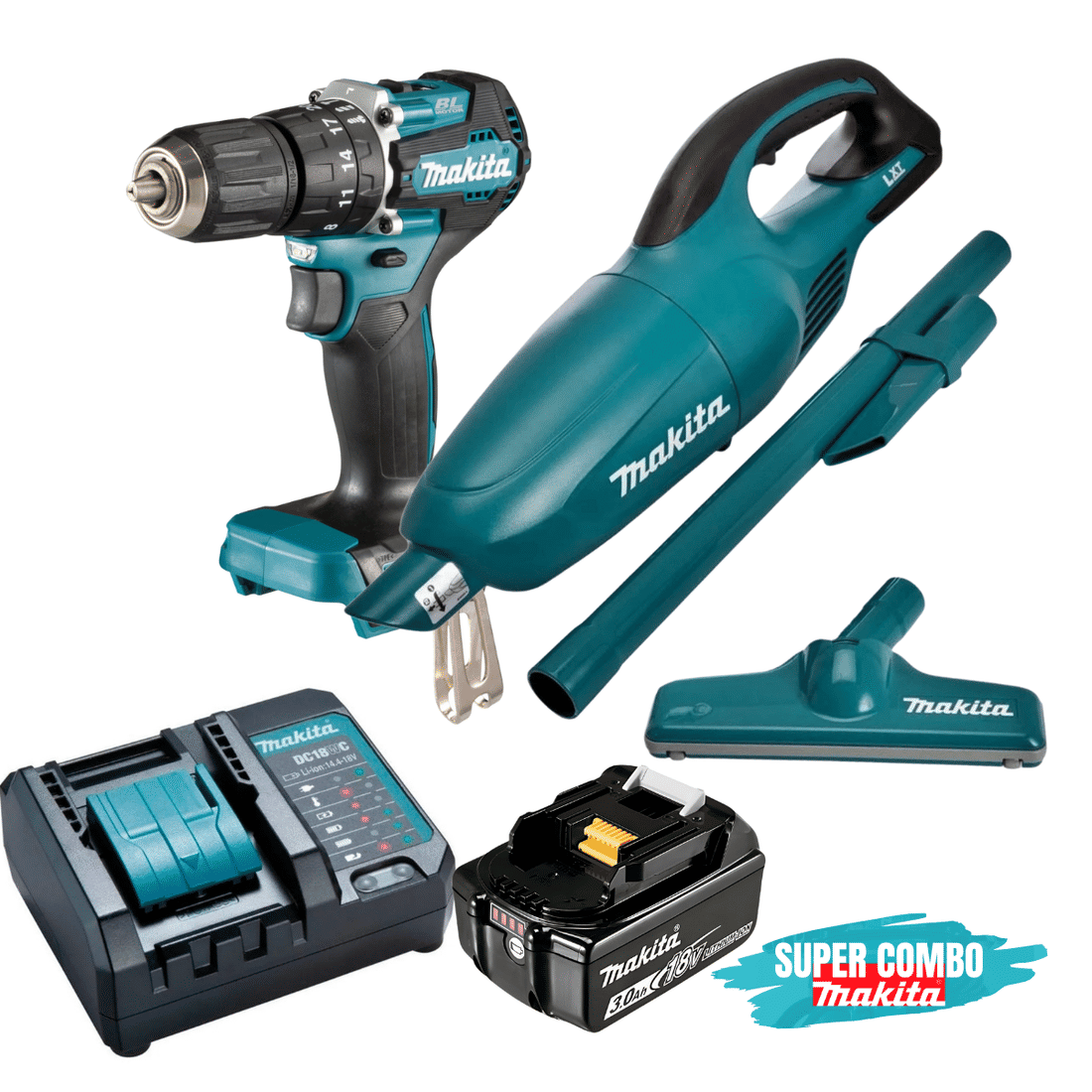 Kit Parafusadeira Furadeira de Impacto DHP487Z Makita 18V + Aspirador de Pó Portátil + Bateria 3Ah e Carregador 127V/220V