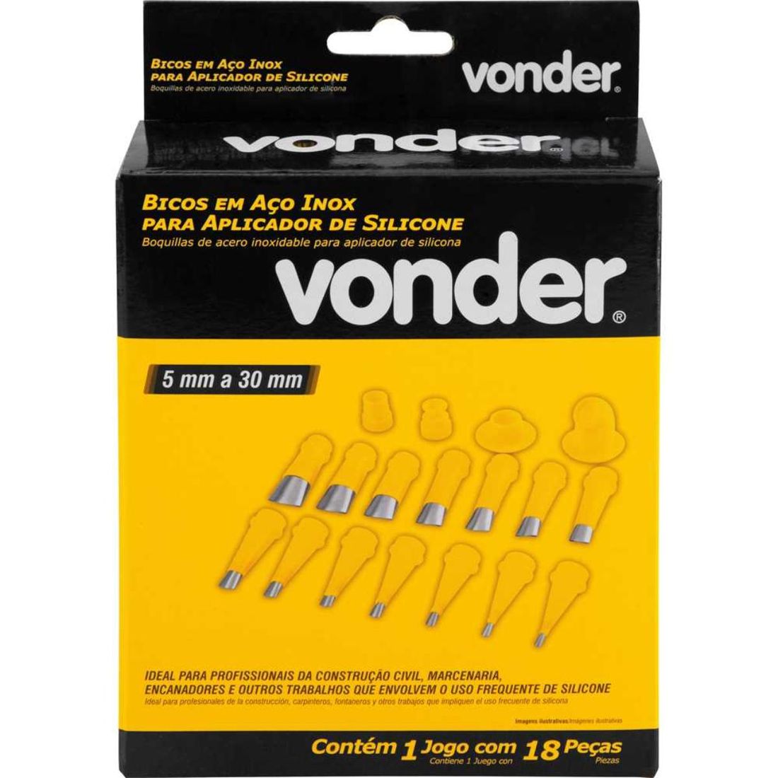 Kit Bicos Inox Aplicador Silicone 18 Pcs Vonder Profissional