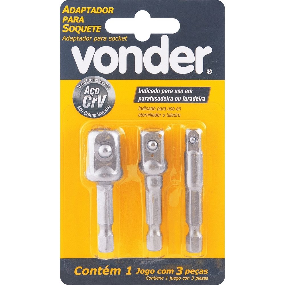 Adaptador Soquete Para Parafusadeira 1/4, 3/8 e 1/2" Vonder 3599000303