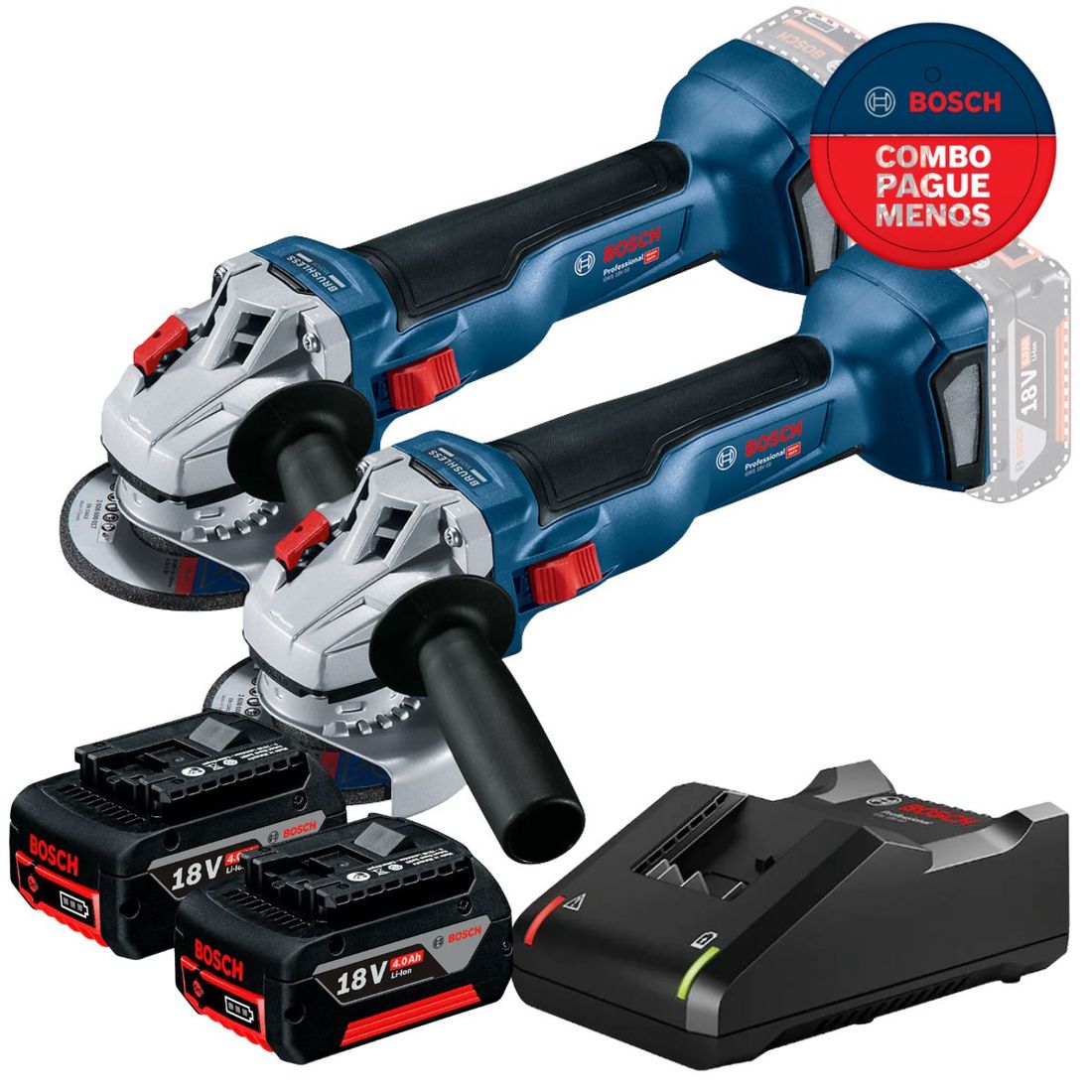 Combo Esmerilhadeira Angular 4.1/2" Bosch Com 2 Baterias 18v 4ah e Carregador