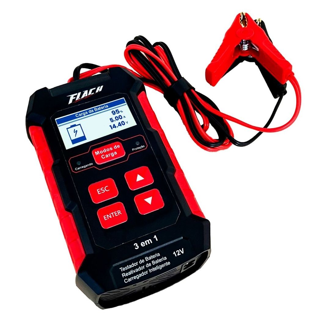 Testador de Bateria 3 em 1 Digital 5Ah Com Carregador Flach TCF2005 Testador de Bateria 3 em 1 Digital 5Ah Com Carregador Flach TCF2005