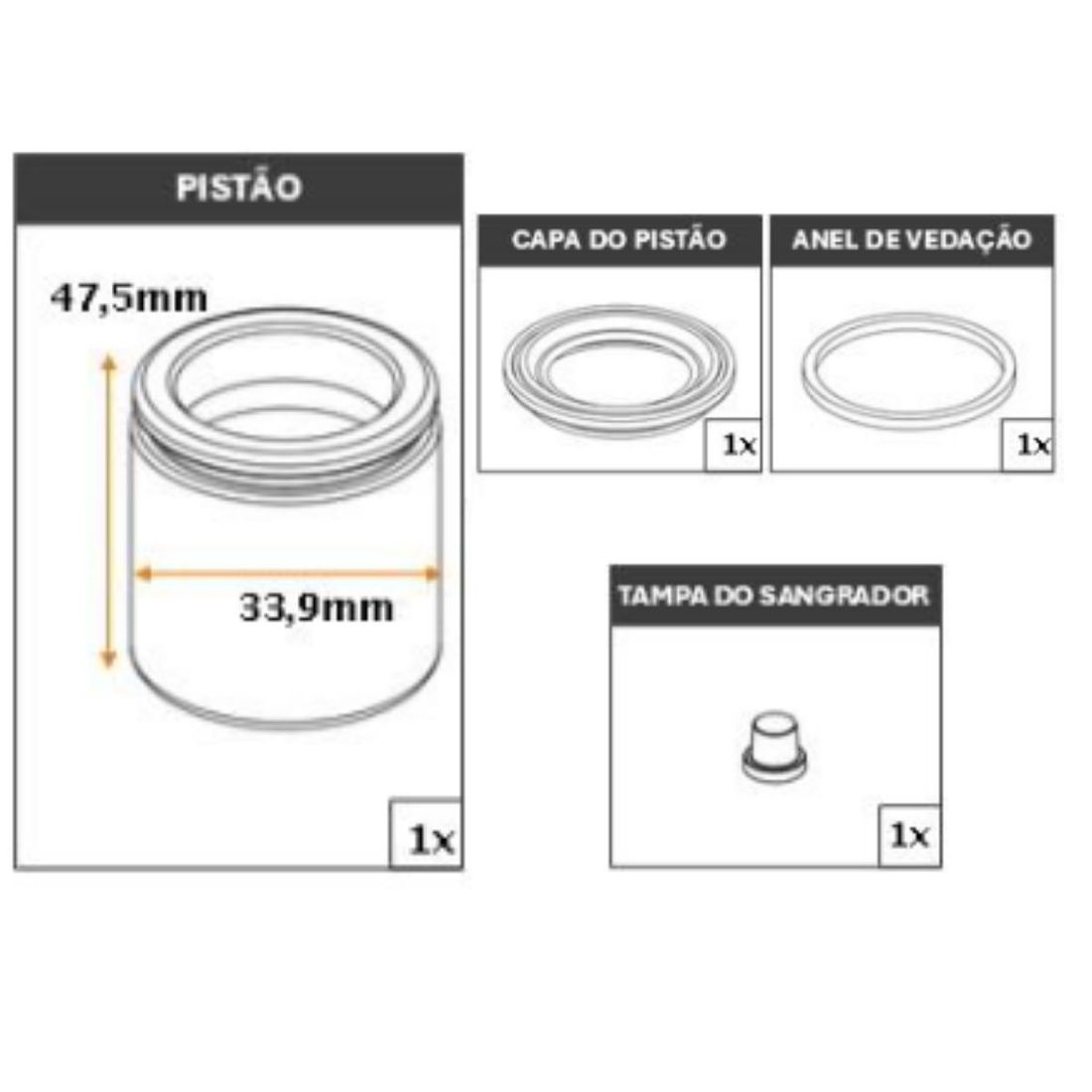 Kit Reparo Pinça Traseira C/Pistão Kia Sportage 2011 A 2016 34mm