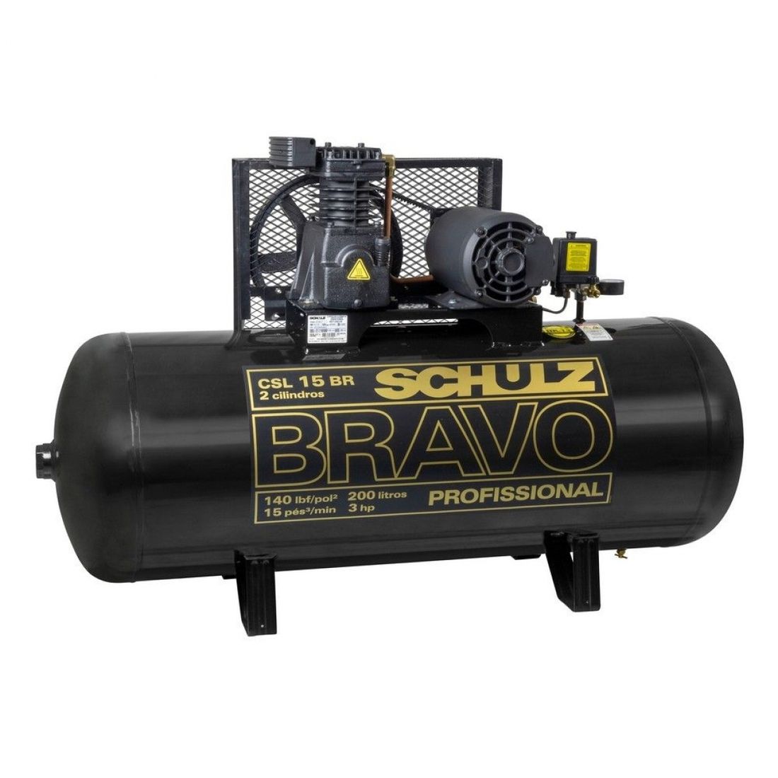 Compressor Ar Bravo 15pés 200L 140PSI 3cv Monofásico Schulz