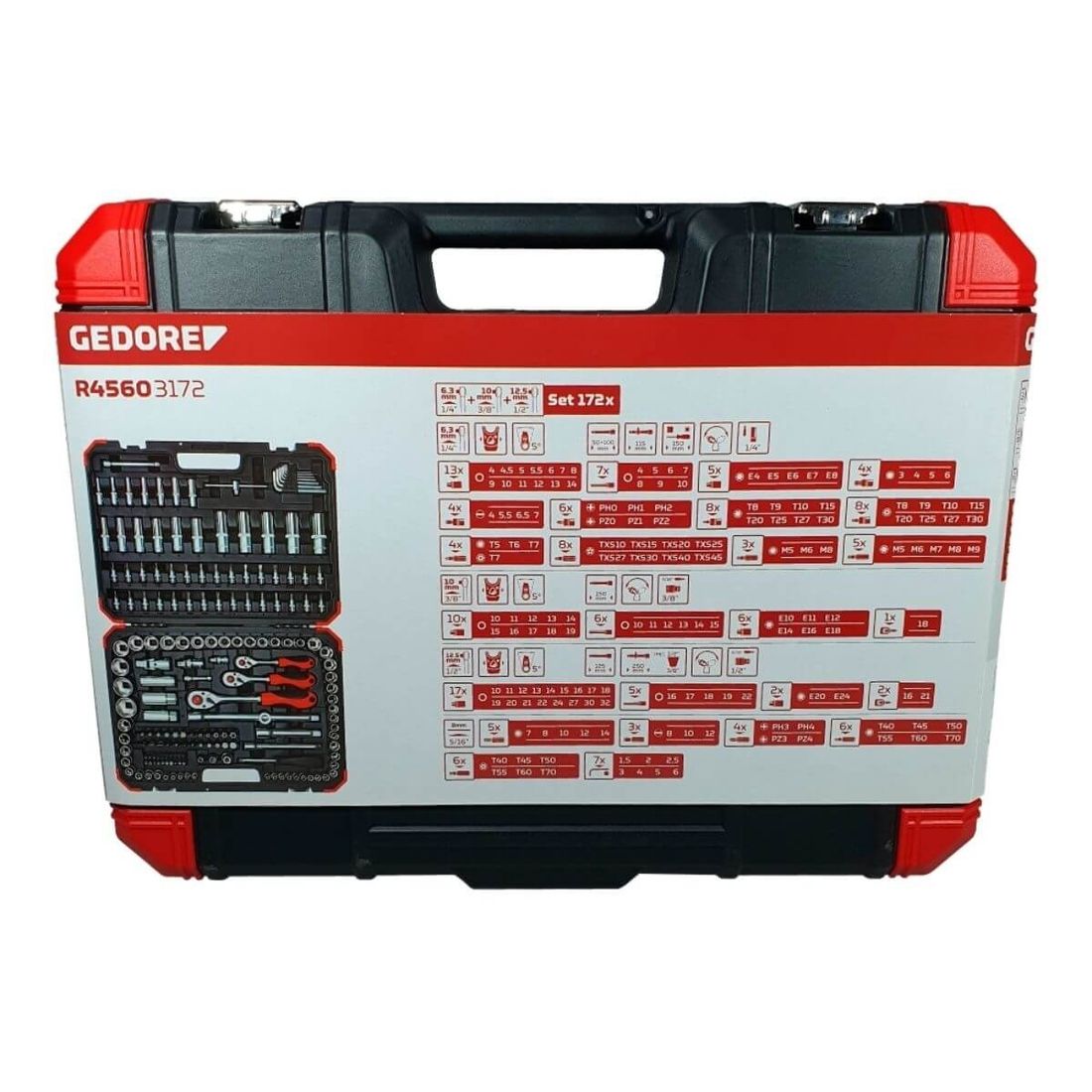 Jogo Soquetes 1/4 3/8 1/2 172 Pçs Gedore Red R45603172