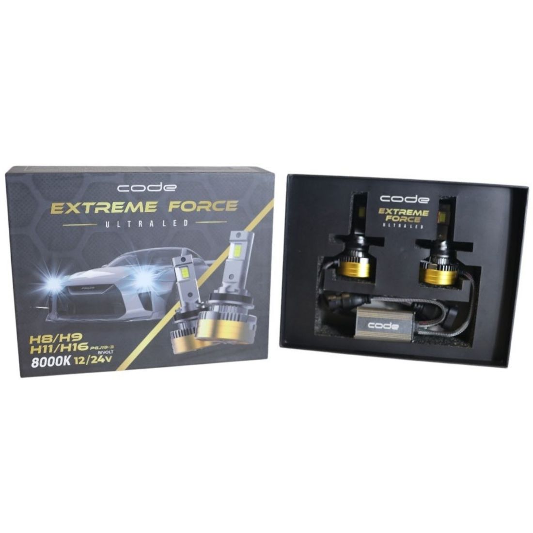 Kit Lâmpadas Ultra Led Code Extreme Force H8H9 H11 H16 8000K