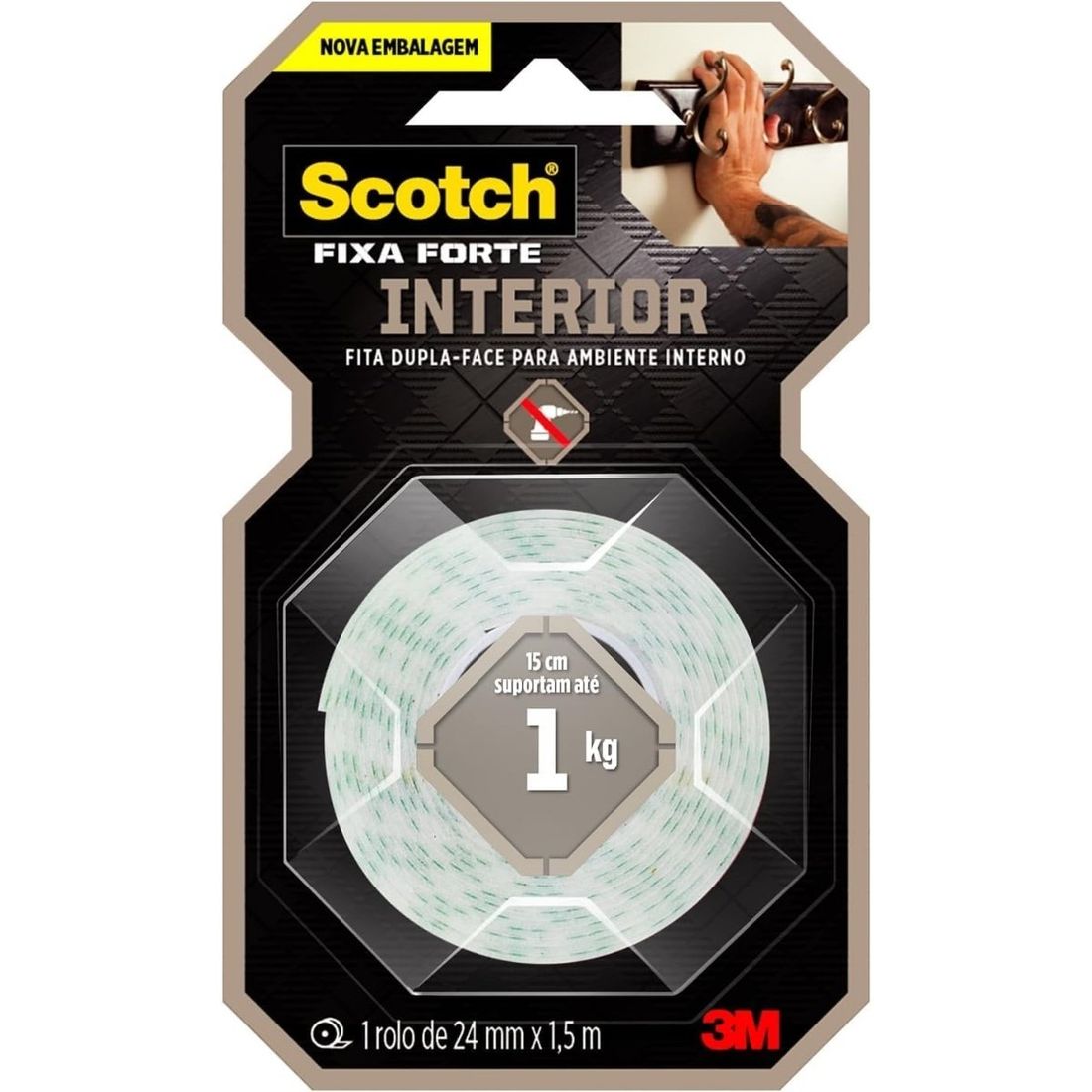 Fita Dupla Face 3M Scotch Fixa Forte Interior 24mm x 1,5m