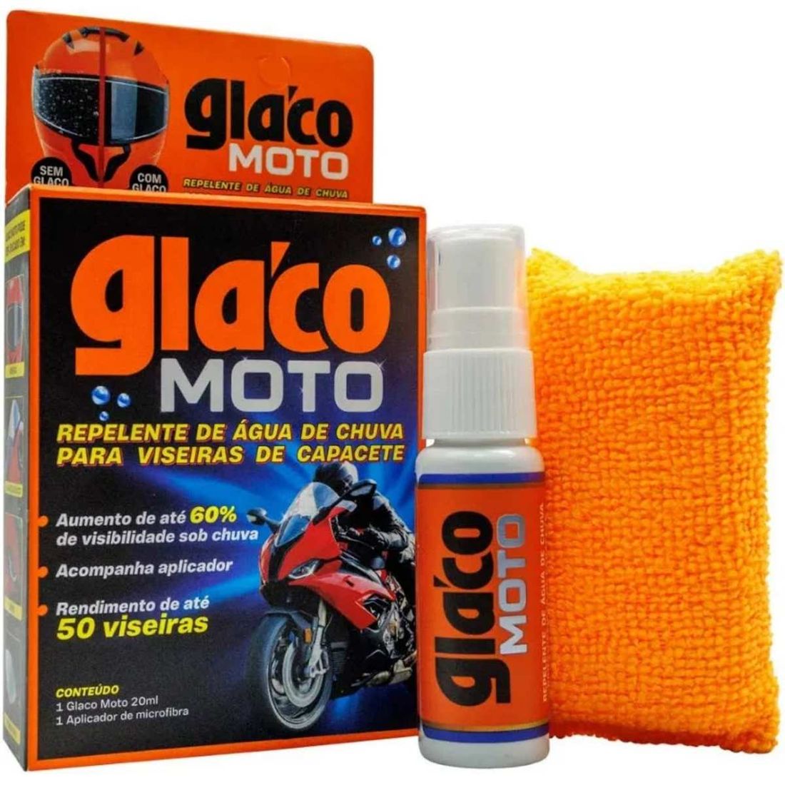 Repelente De Água Para Viseira Glaco Moto Com Aplicador 20ml Repelente De Água Para Viseira Glaco Moto Com Aplicador 20ml