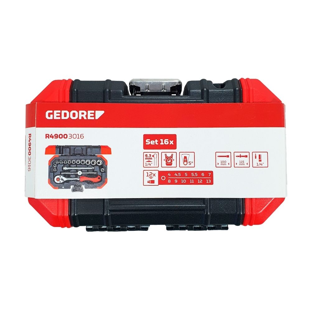 Jogo de Soquetes Sextavados Gedore RED 4 a 13mm Encaixe 1/4" 16 peças