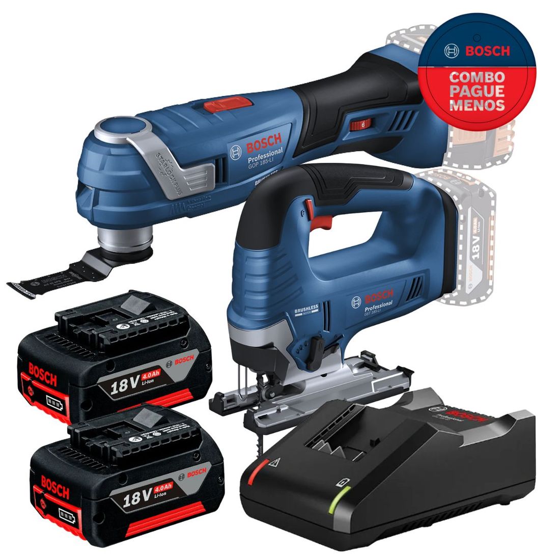 Combo Serra Tico-Tico + Multicortadora Bosch com 2 Baterias 18v 4ah e Carregador